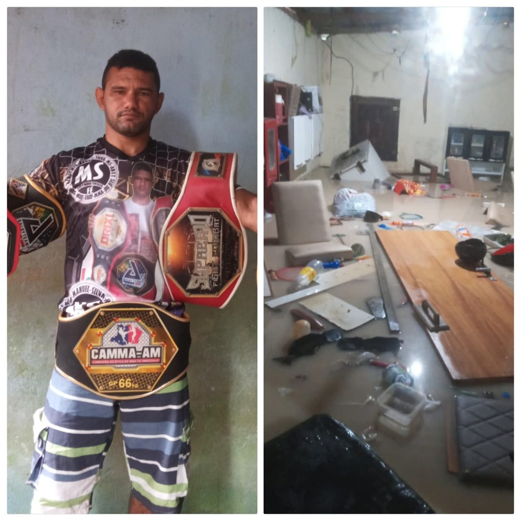 Casa de lutador de MMA é invadida pela enchente em Manaus/AM; atleta pede ajuda nas redes&nbsp;sociais