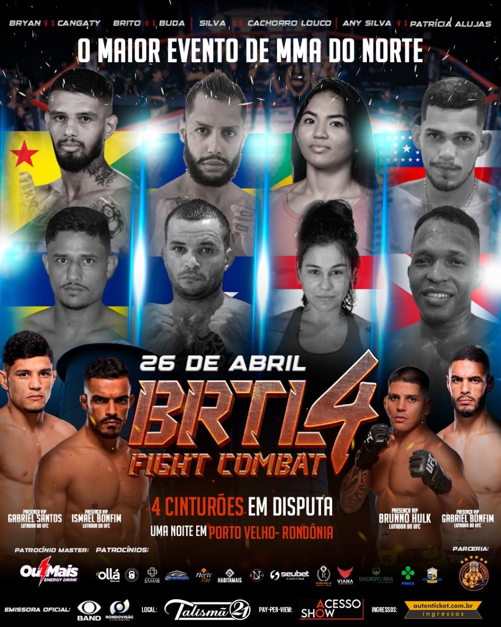 BRTL Fight Combat 4: Quatro disputas de cinturão agitam evento em Porto Velho/RO no fim de abril; confira o card&nbsp;completo