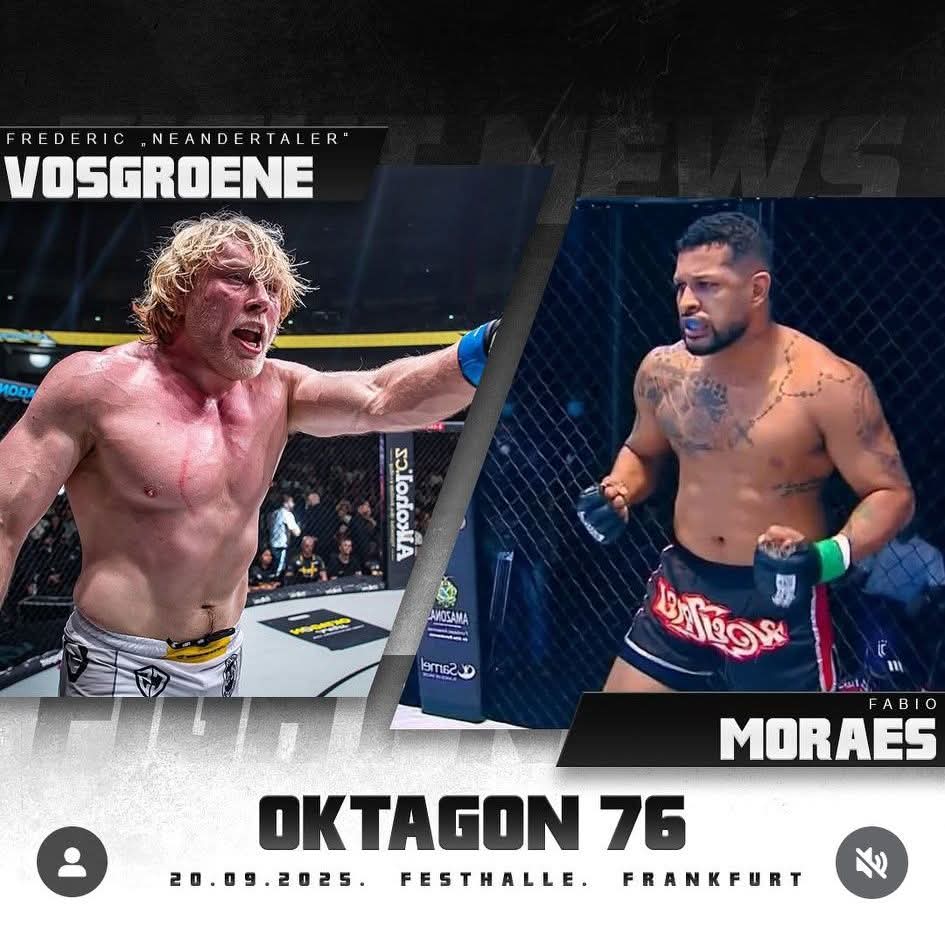 Fábio Moraes retorna ao cage e enfrenta Frederic Vosgröne na luta principal do Oktagon 76 em Frankfurt na&nbsp;Alemanha